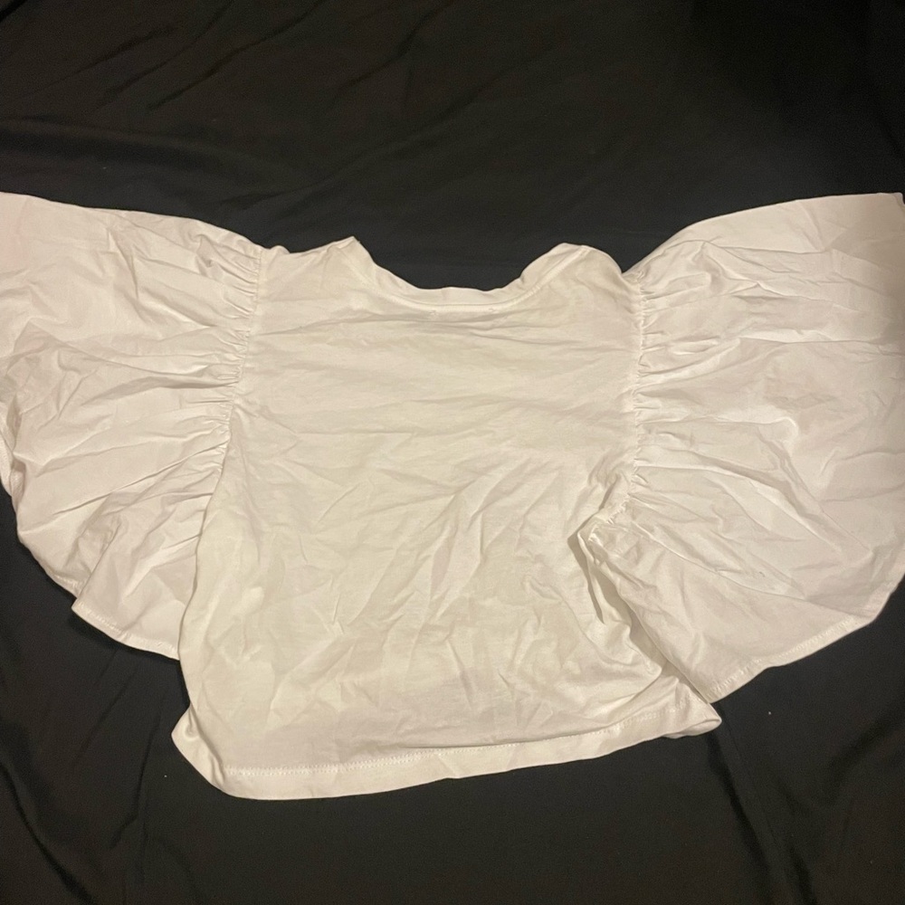 White Flutter Sleeve Crop Top